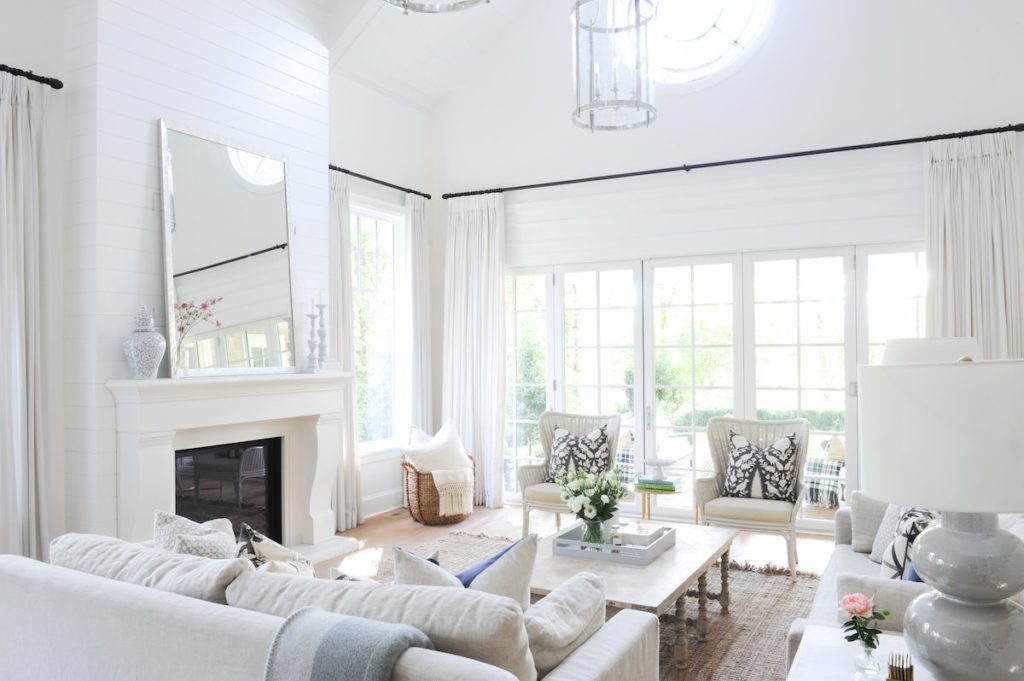 Bright living room with neutral shades and a built-in window bench